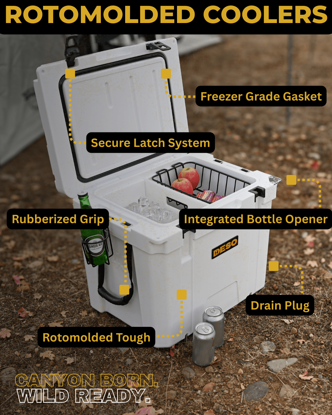 Deso 65QT Rotomolded Cooler in STONE - for backcountry hunting and camping by Deso Gear