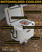 Deso 65QT Rotomolded Cooler in STONE - for backcountry hunting and camping by Deso Gear